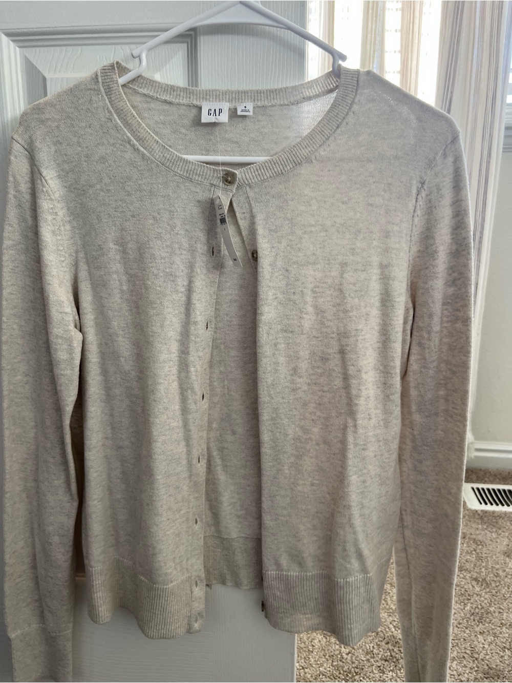 GAP Women's Light Cream Button-Up Crew Neck Cardigan